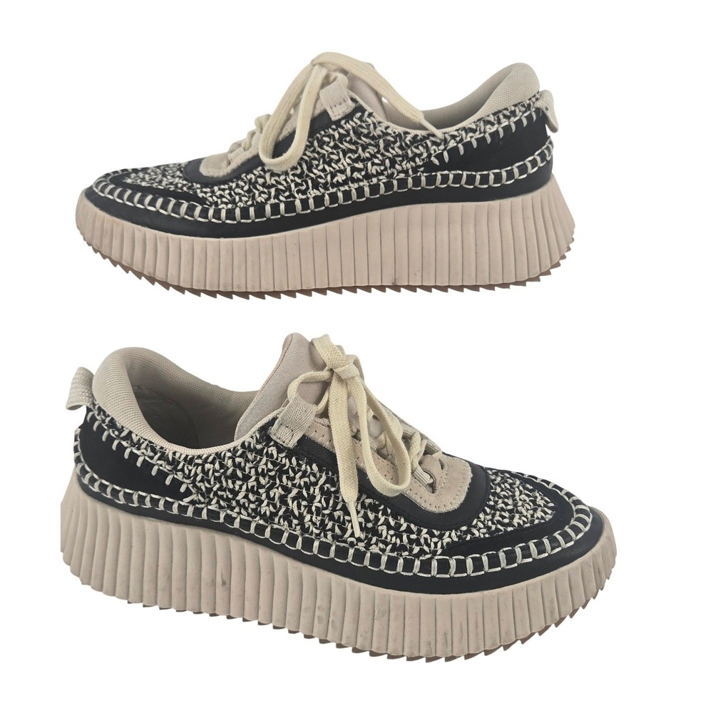 Dolce Vita 8 Dolen Sneakers Women Black Cream Excellent Platform Knit Suede